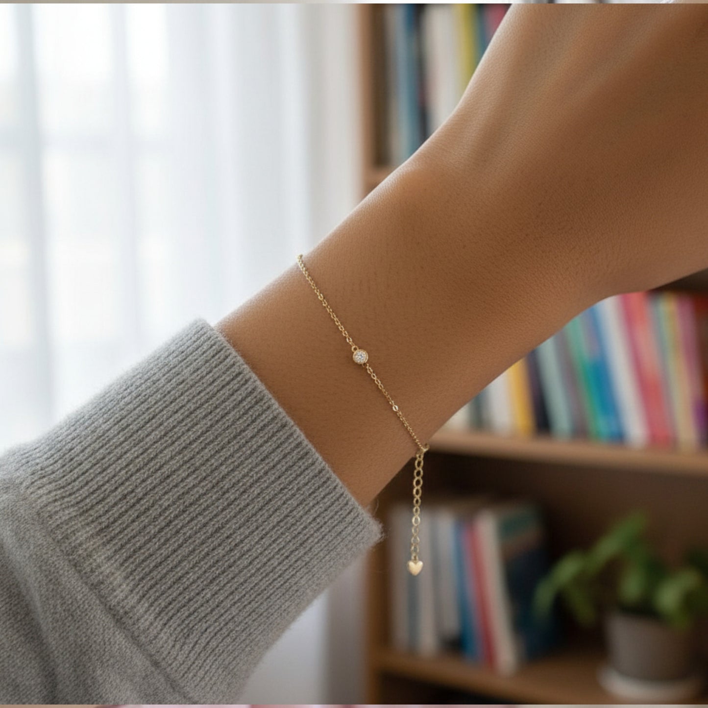 14K Pure Gold Zircon Charm Bracelet