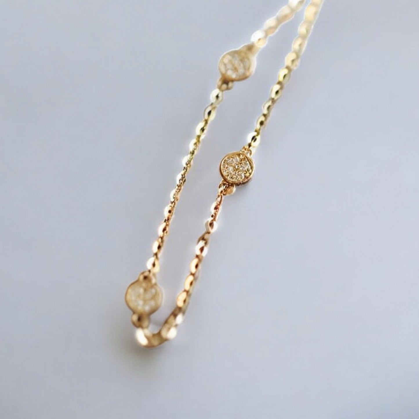 14K Pure Gold Zircon Charm Bracelet