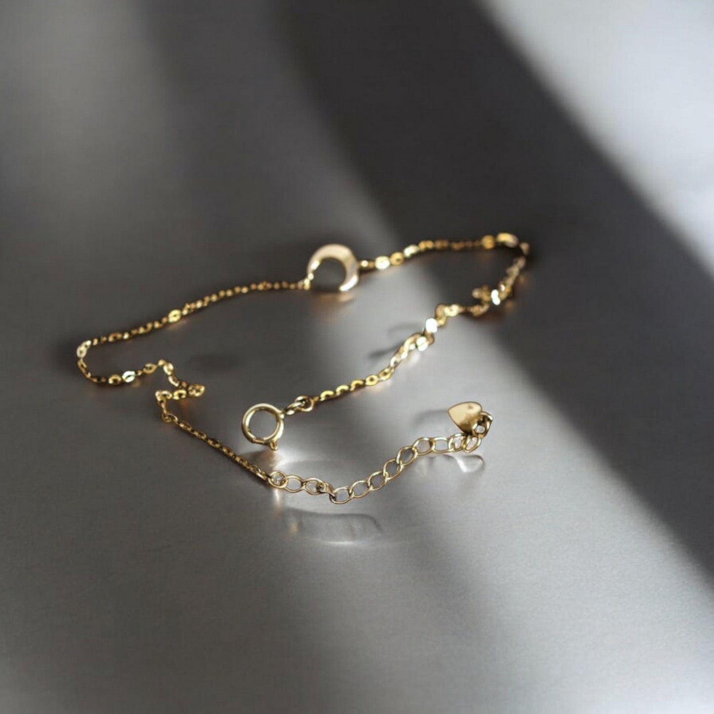 14K Pure Gold Moon Charm Bracelet