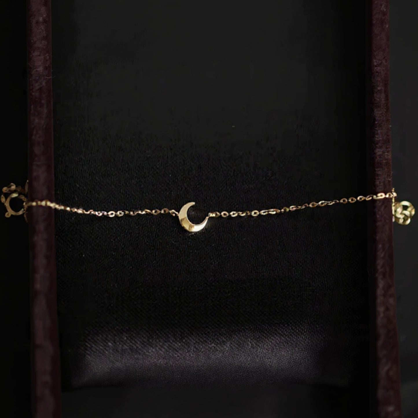 14K Pure Gold Moon Charm Bracelet