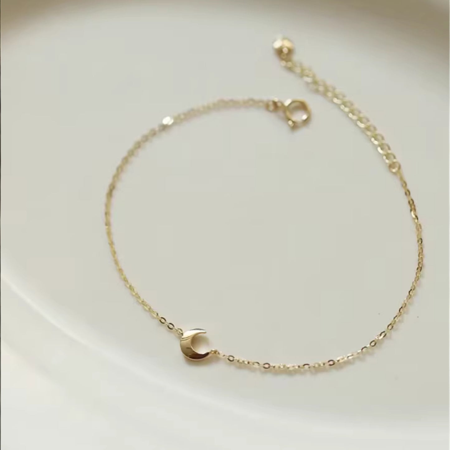 14K Pure Gold Moon Charm Bracelet