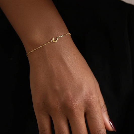 14K Pure Gold Moon Charm Bracelet