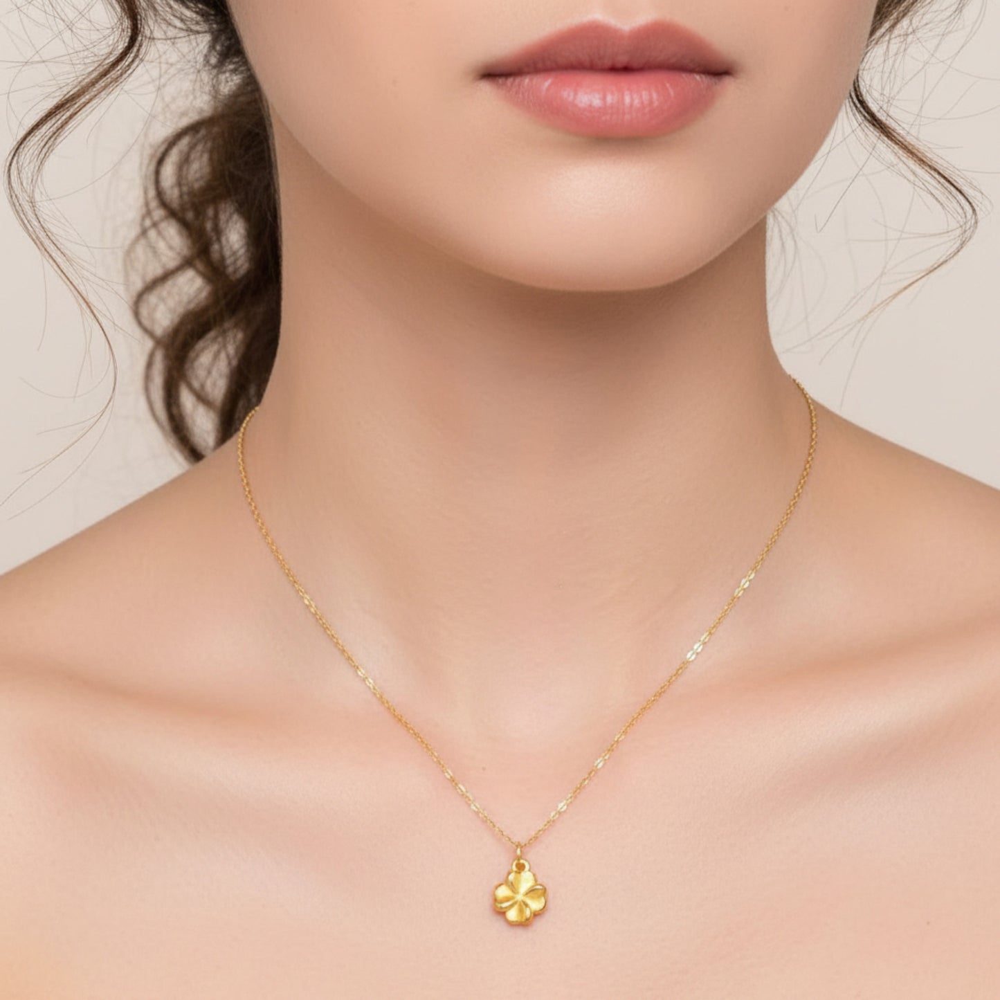 24K Pure 999 Gold Hollow Mini D.I.Y Lucky Clover Leaf Charm Pendant