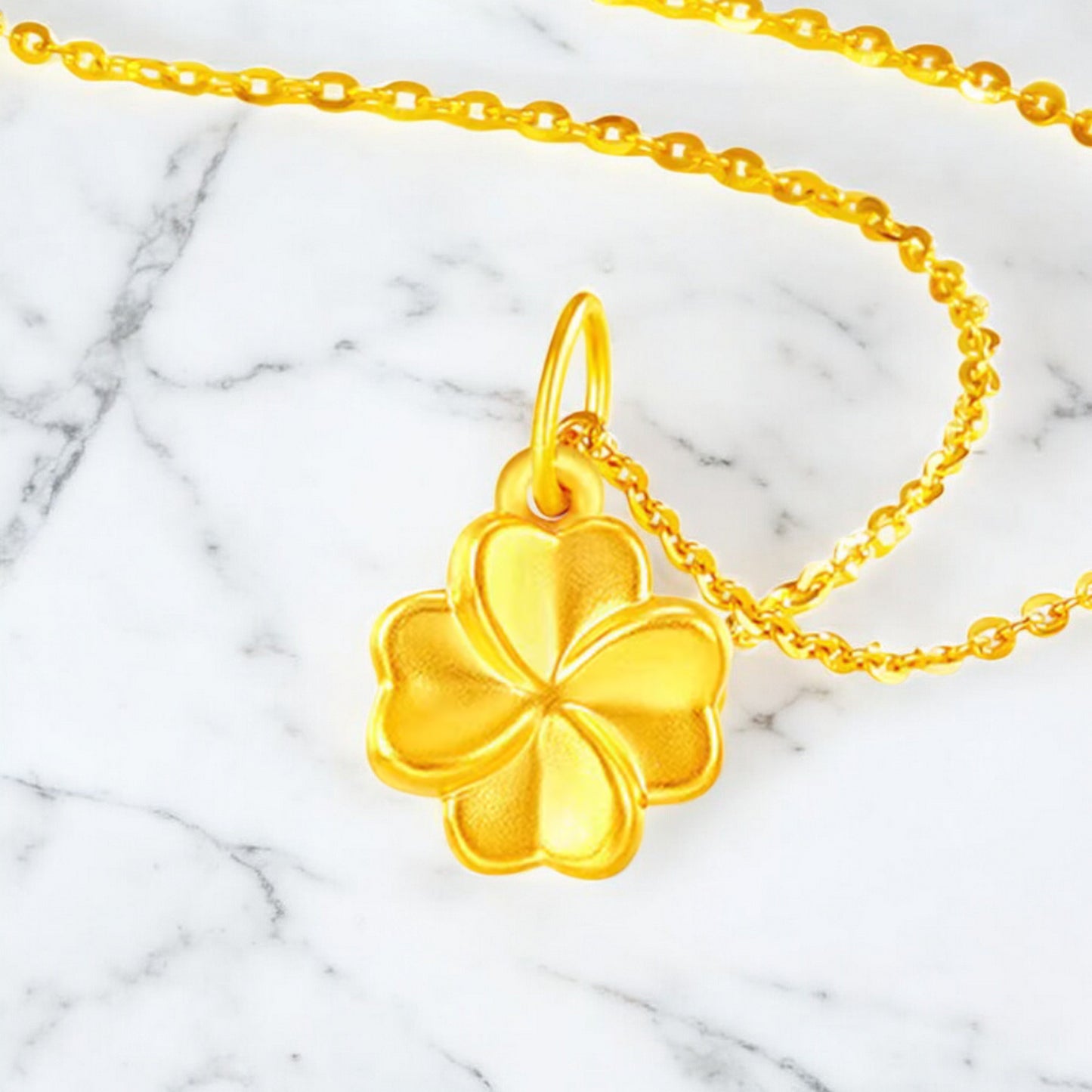 24K Pure 999 Gold Hollow Mini D.I.Y Lucky Clover Leaf Charm Pendant