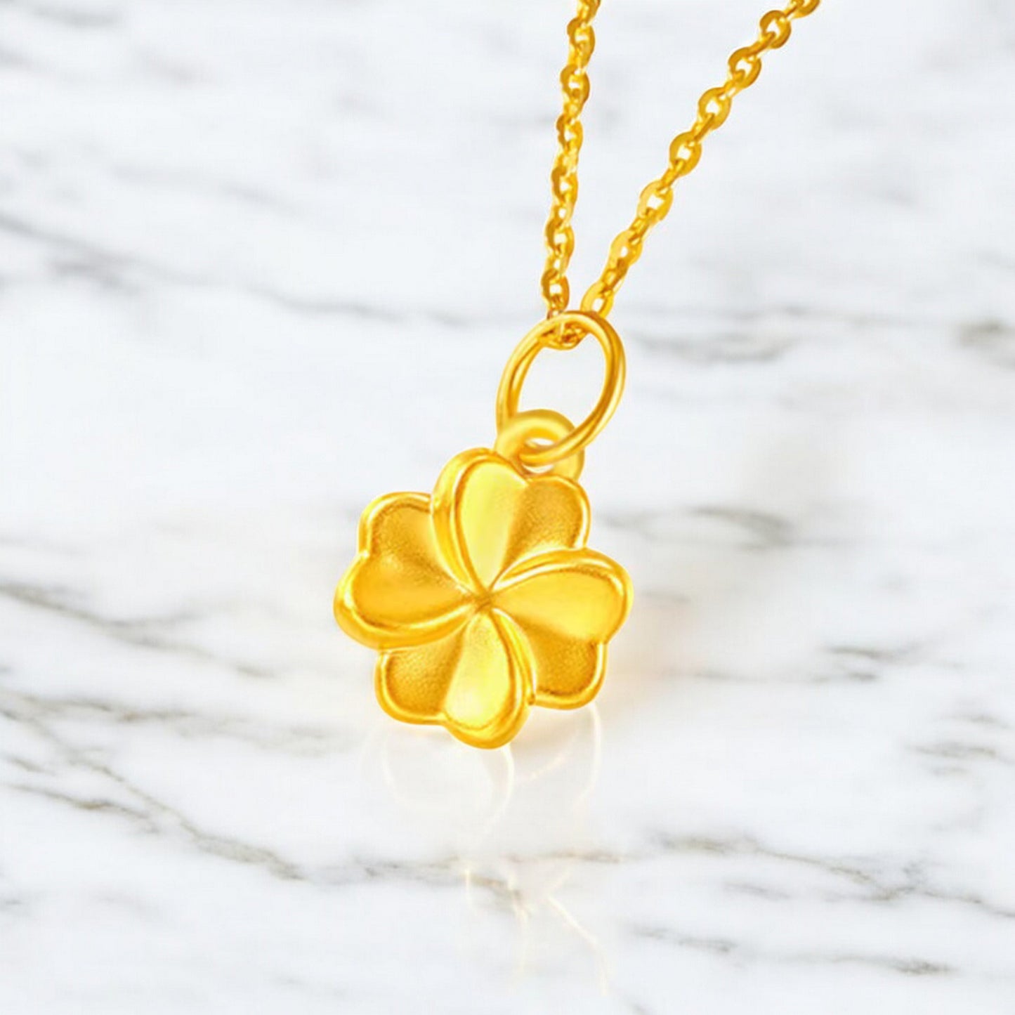 24K Pure 999 Gold Hollow Mini D.I.Y Lucky Clover Leaf Charm Pendant