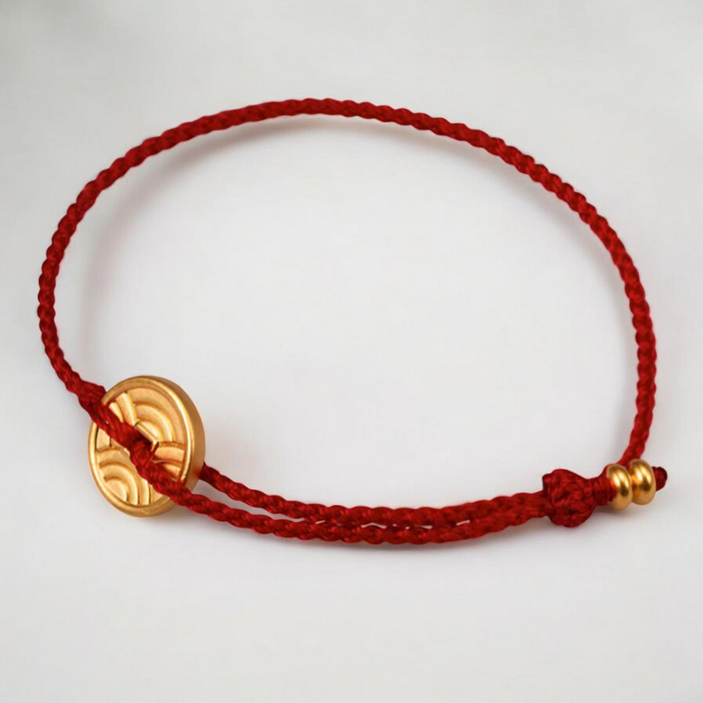 24k Pure 999 Gold Small Gold Round Coin Pendant Lucky Hand Braided Rope Bracelet