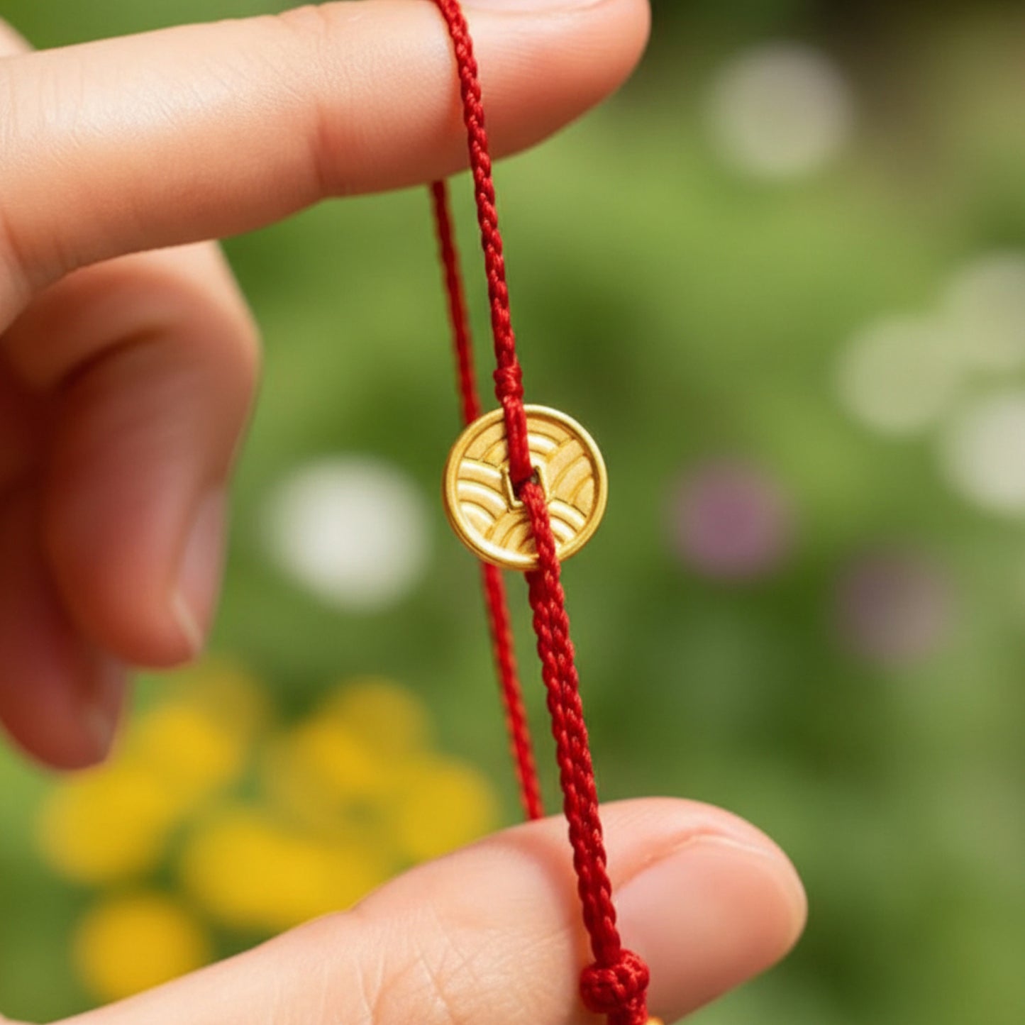 24k Pure 999 Gold Small Gold Round Coin Pendant Lucky Hand Braided Rope Bracelet