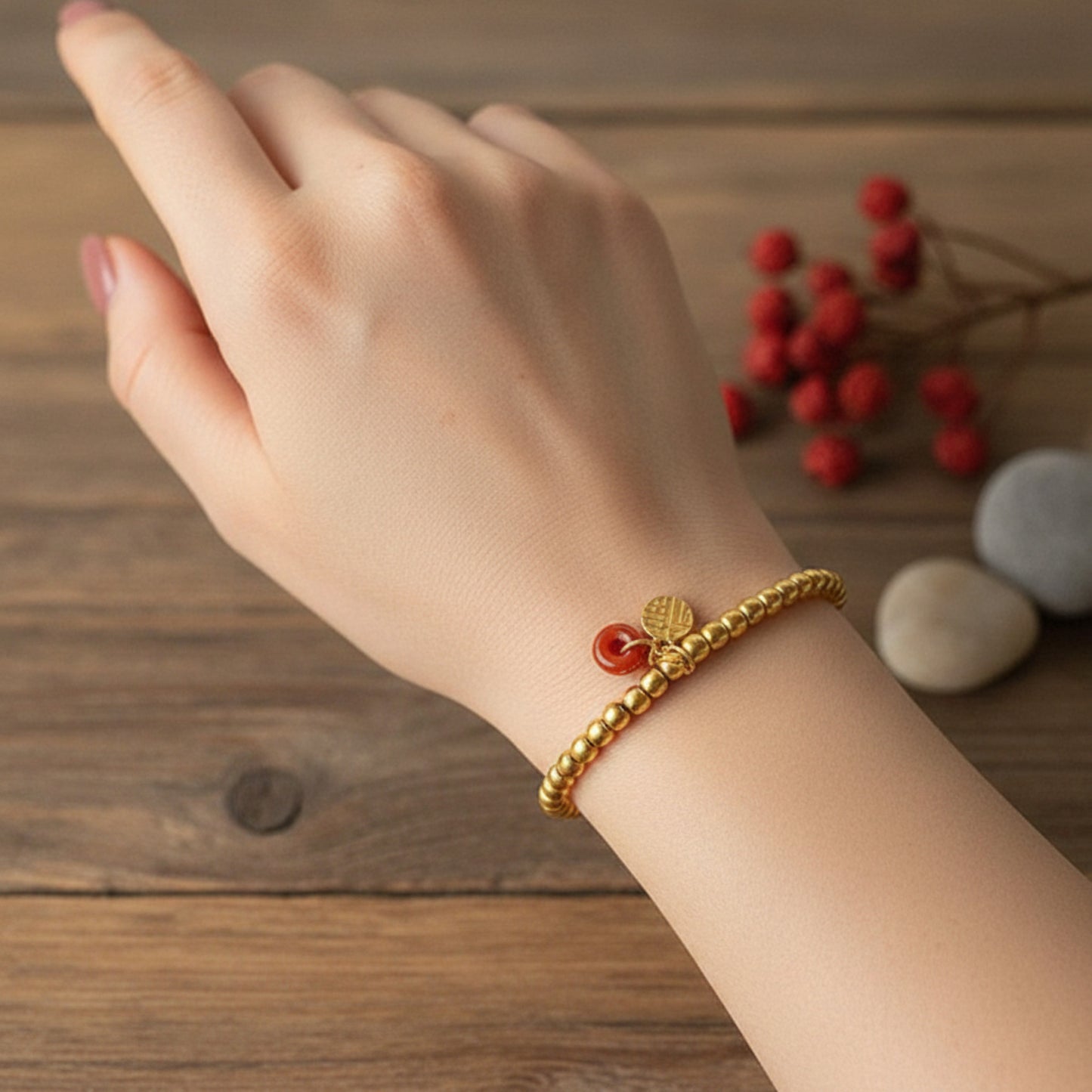 24k Pure 999 Gold Minimal Beads Bracelet