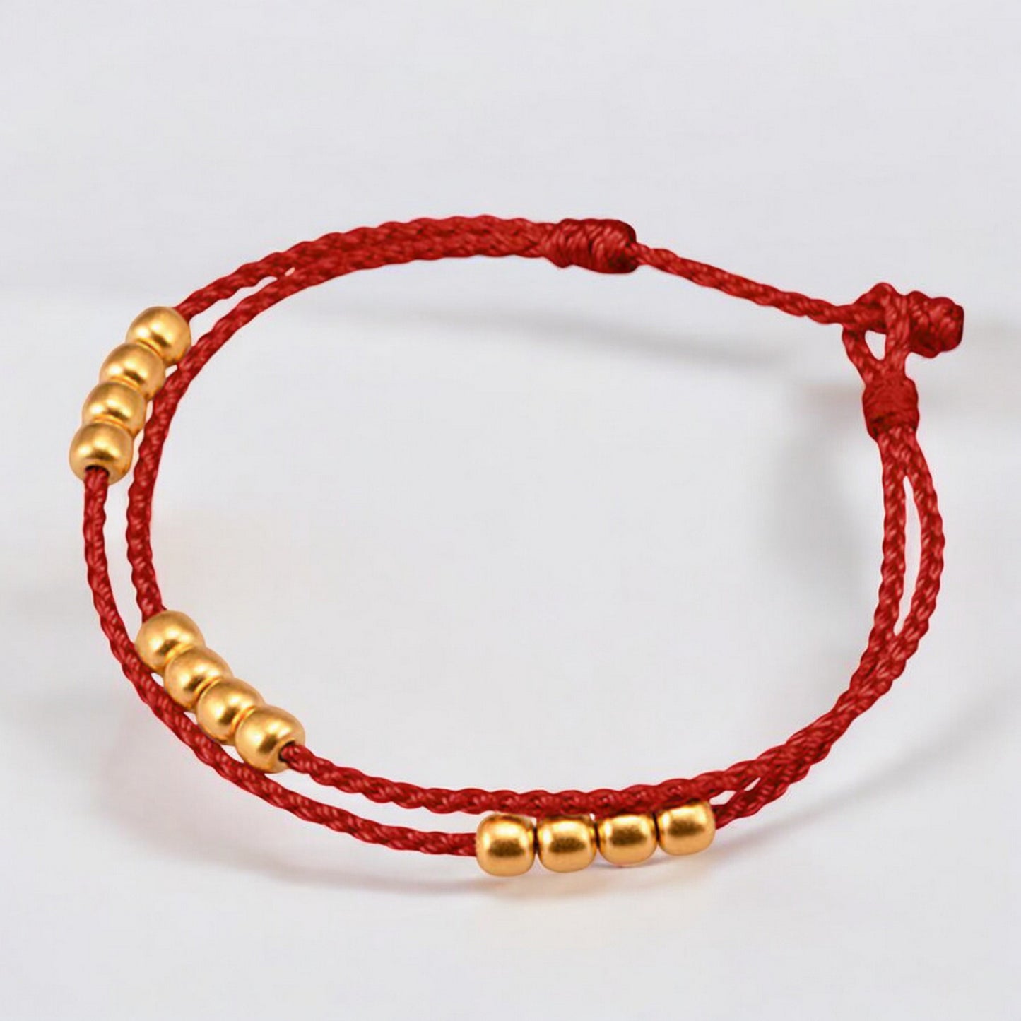 24k Pure 999 Gold Lucky Beads Hand Braided Rope Bracelet