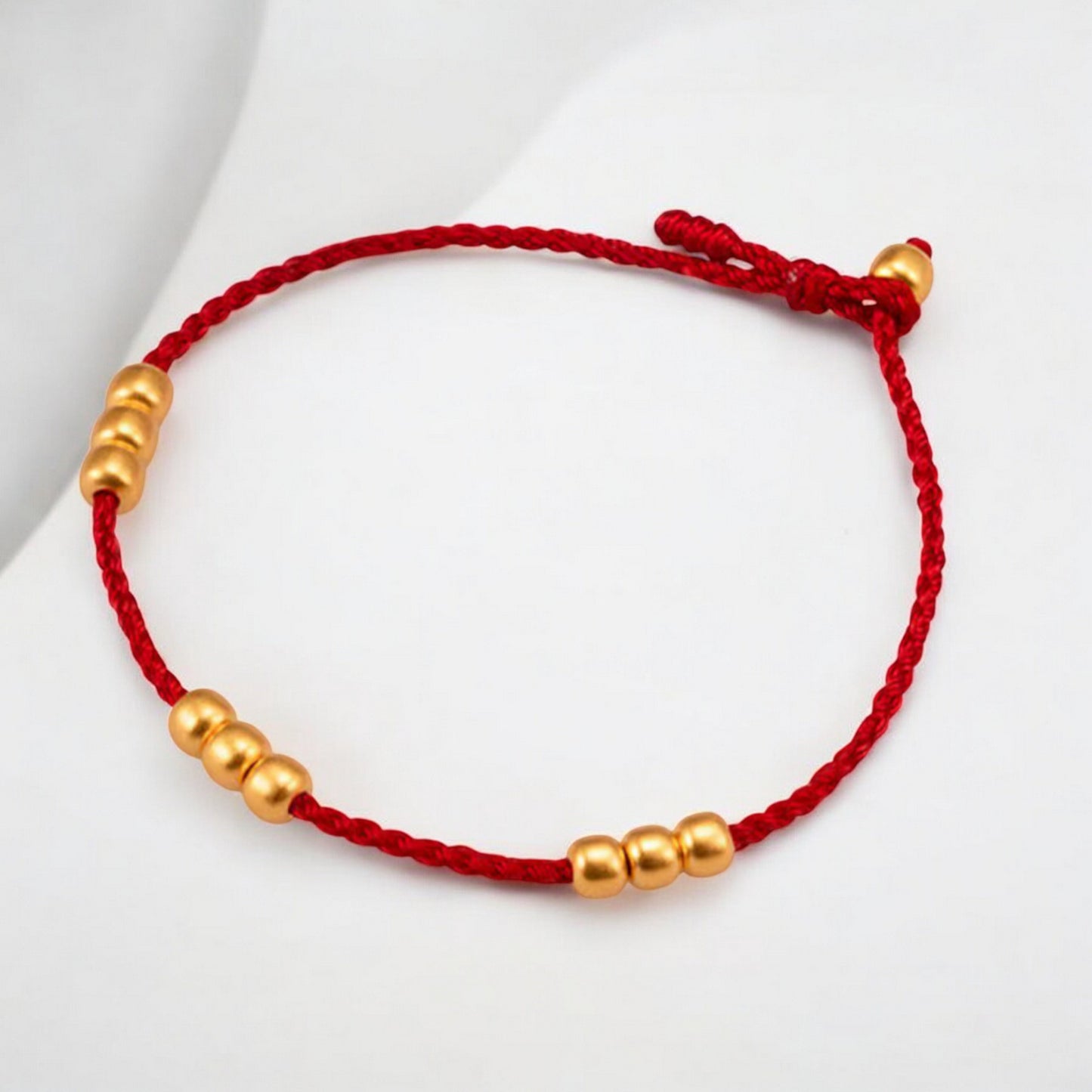 24k Pure 999 Gold Lucky Beads Hand Braided Rope Bracelet