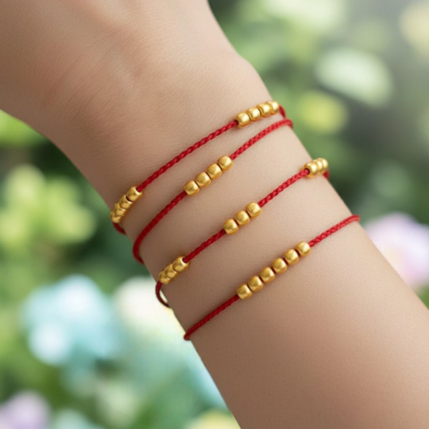24k Pure 999 Gold Lucky Beads Hand Braided Rope Bracelet