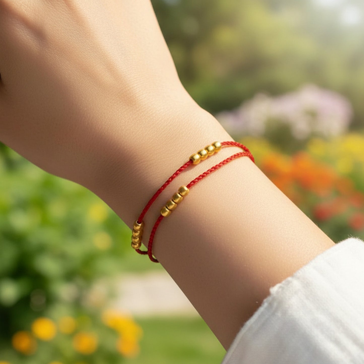 24k Pure 999 Gold Lucky Beads Hand Braided Rope Bracelet