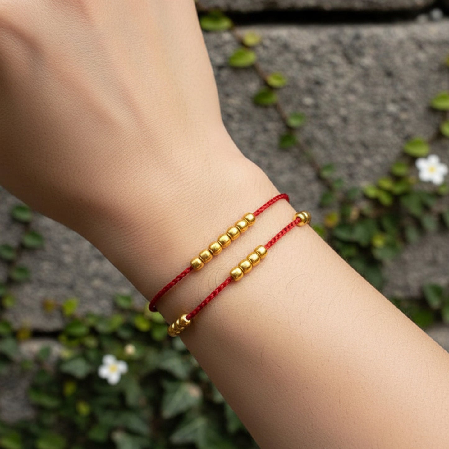 24k Pure 999 Gold Lucky Beads Hand Braided Rope Bracelet