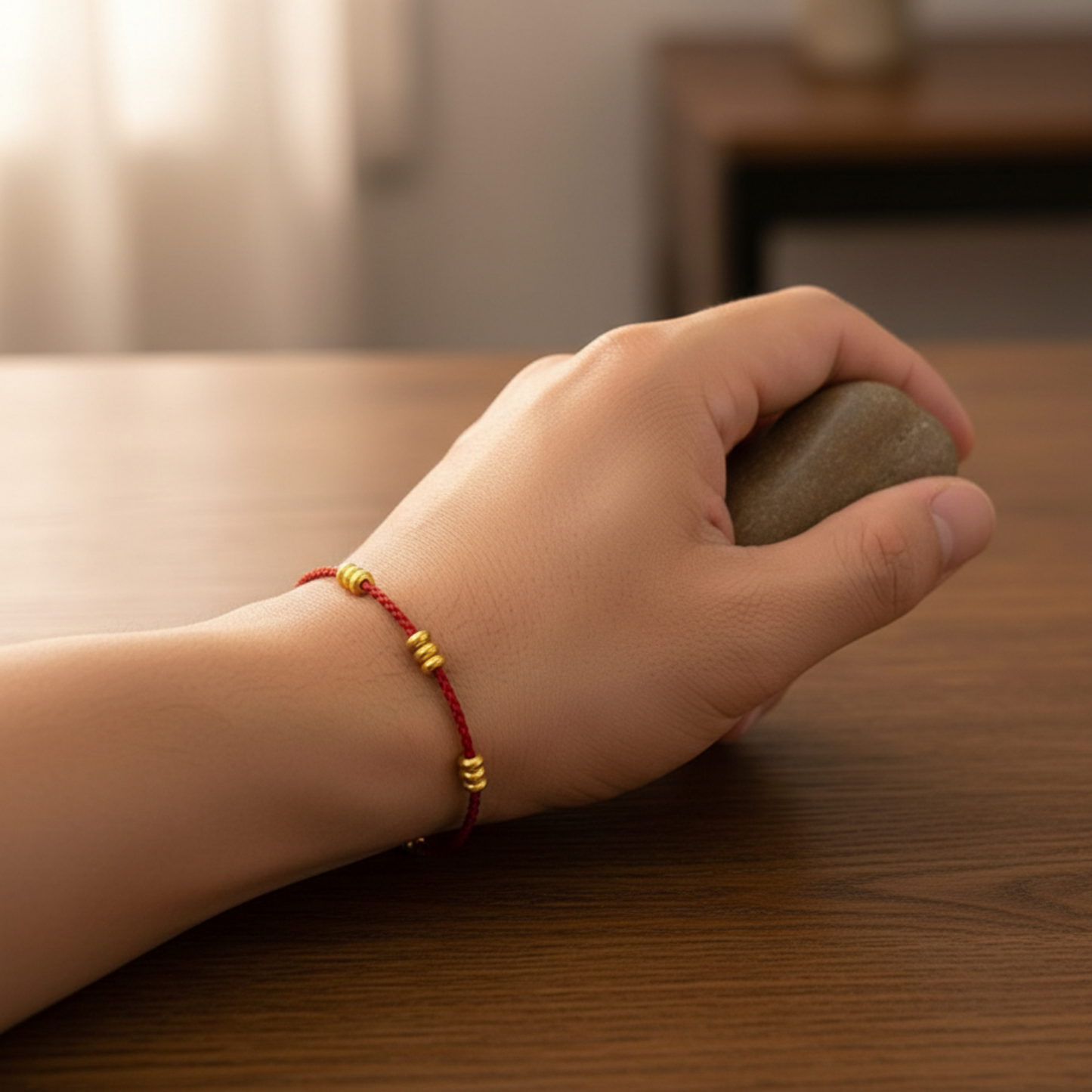 24k Pure 999 Gold Lucky Beads with Red Rope Bracelet