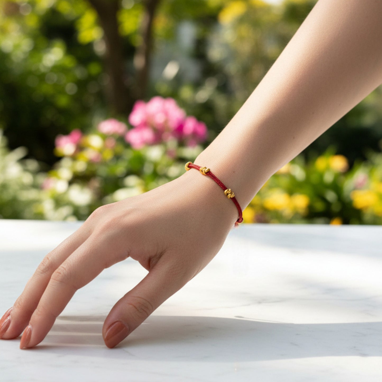 24k Pure 999 Gold Lucky Beads Tie the Knot make a wish with Red Rope Bracelet