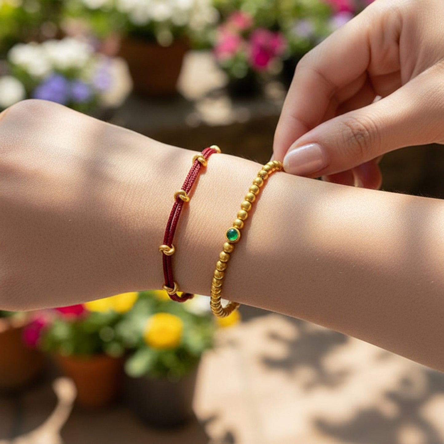 24k Pure 999 Gold Lucky Beads Tie the Knot make a wish with Red Rope Bracelet