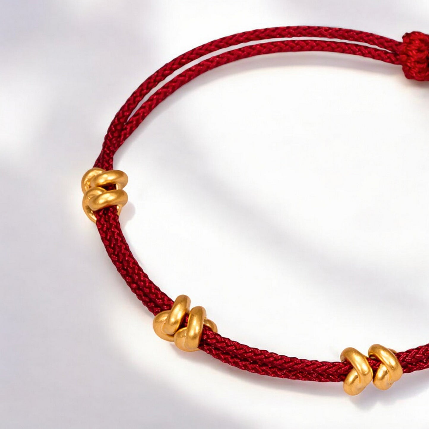 24k Pure 999 Gold Lucky Beads Tie the Knot make a wish with Red Rope Bracelet