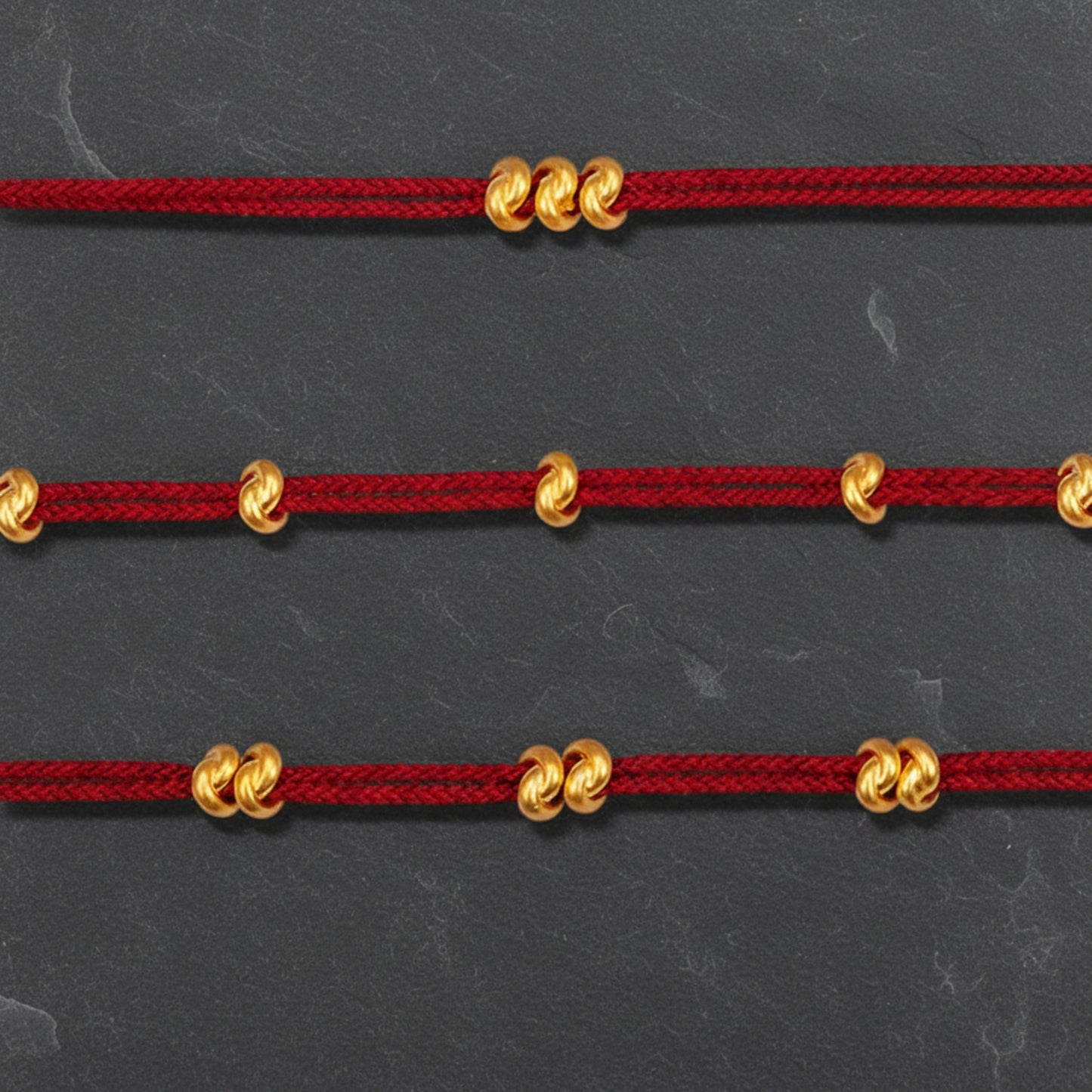 24k Pure 999 Gold Lucky Beads Tie the Knot make a wish with Red Rope Bracelet