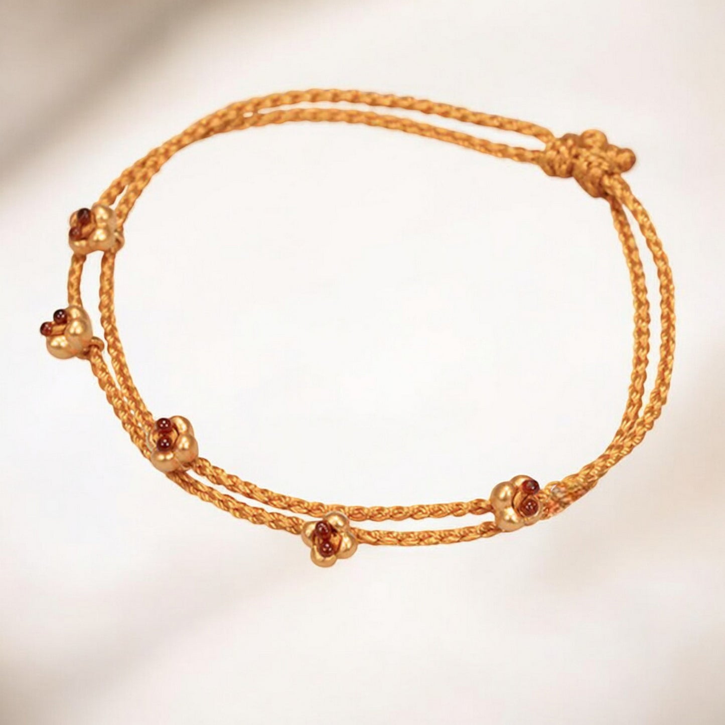 24k Pure 999 Gold Osmanthus fragrans Small Flower Charm with Red Rope Bracelet