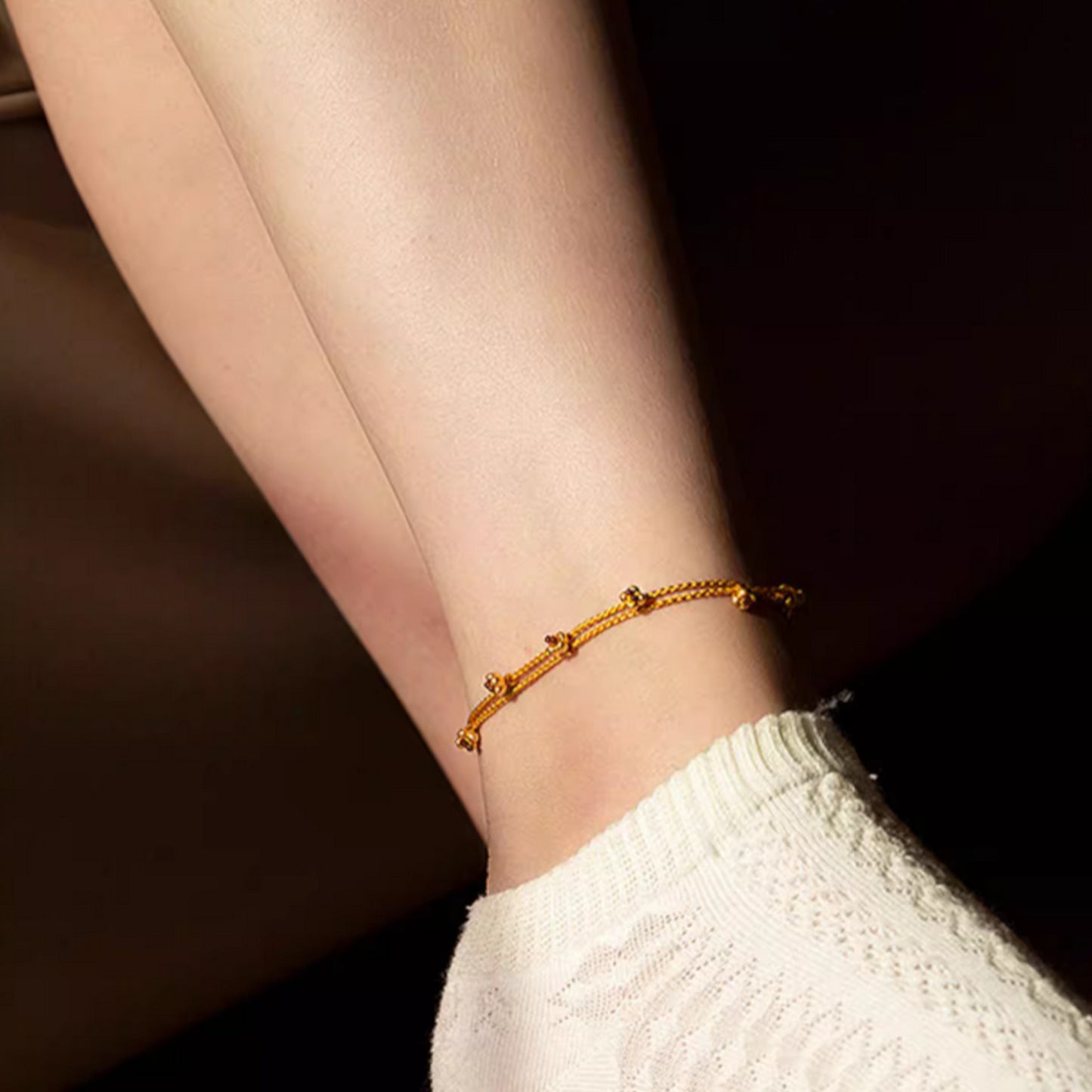 24k Pure 999 Gold Osmanthus fragrans Small Flower Charm with Red Rope Bracelet