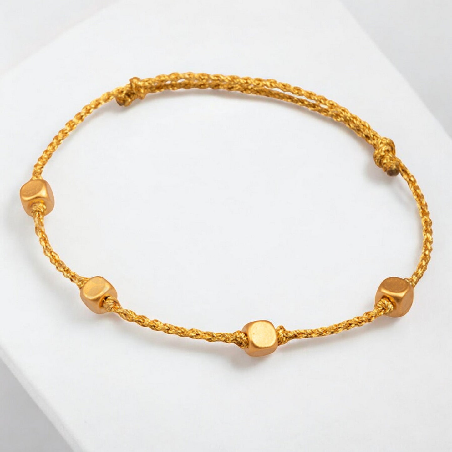 24k Pure 999 5D Hard Gold Lucky Cube Beads Braided Adjustable Rope Bracelet