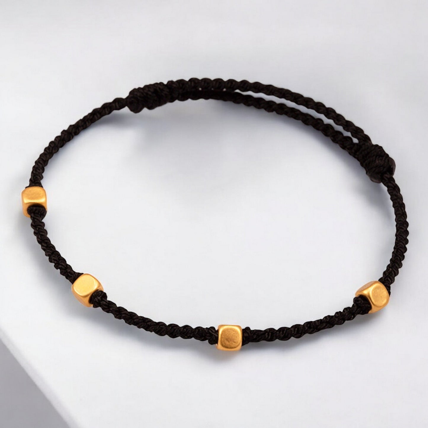 24k Pure 999 5D Hard Gold Lucky Cube Beads Braided Adjustable Rope Bracelet