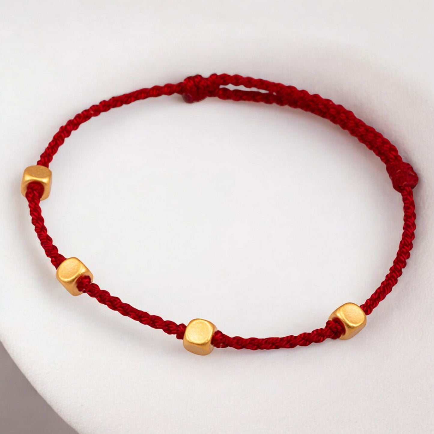 24k Pure 999 5D Hard Gold Lucky Cube Beads Braided Adjustable Rope Bracelet