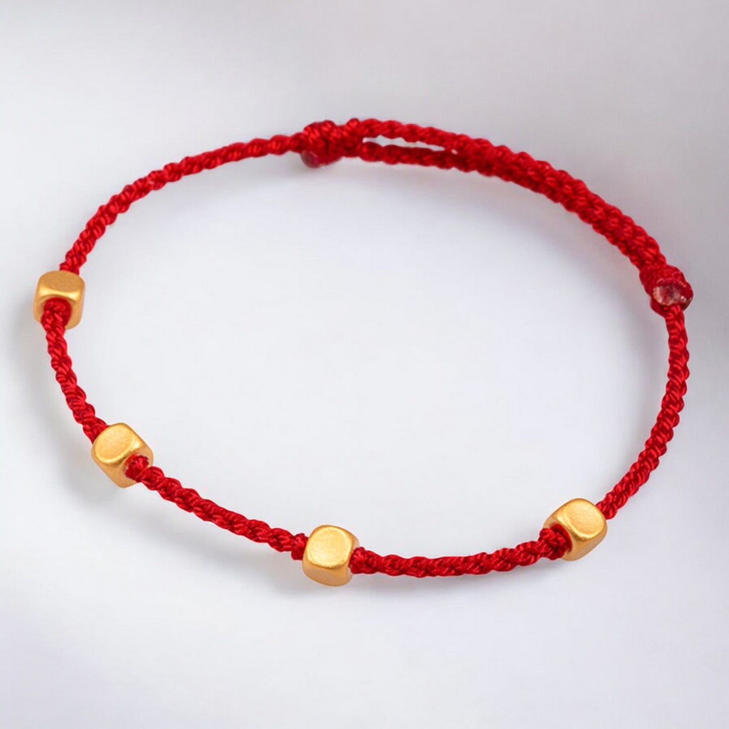 24k Pure 999 5D Hard Gold Lucky Cube Beads Braided Adjustable Rope Bracelet