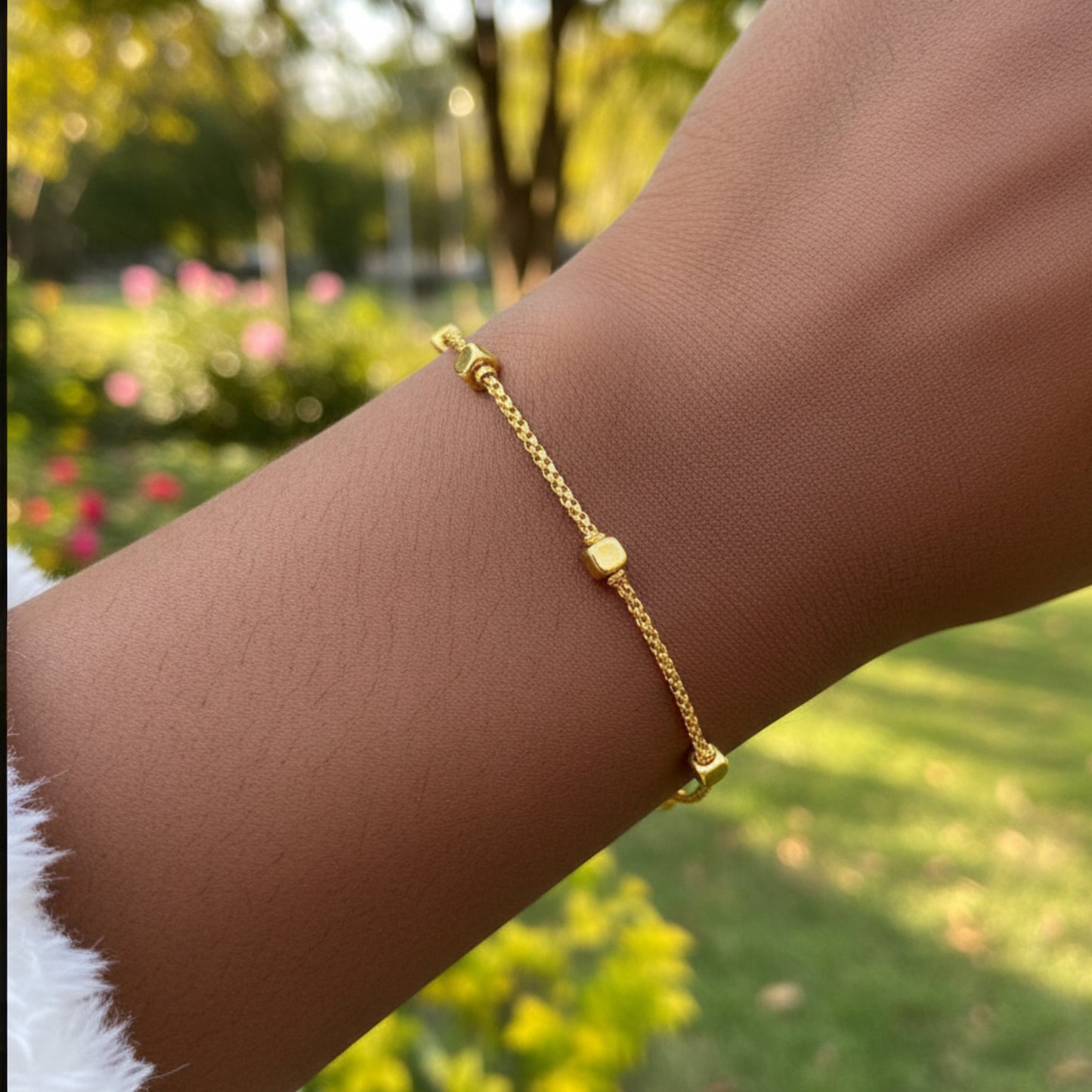 24k Pure 999 5D Hard Gold Lucky Cube Beads Braided Adjustable Rope Bracelet