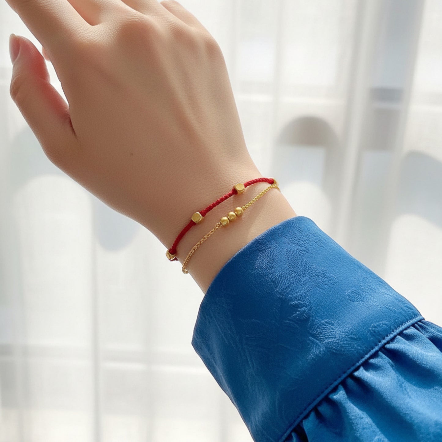 24k Pure 999 5D Hard Gold Lucky Cube Beads Braided Adjustable Rope Bracelet