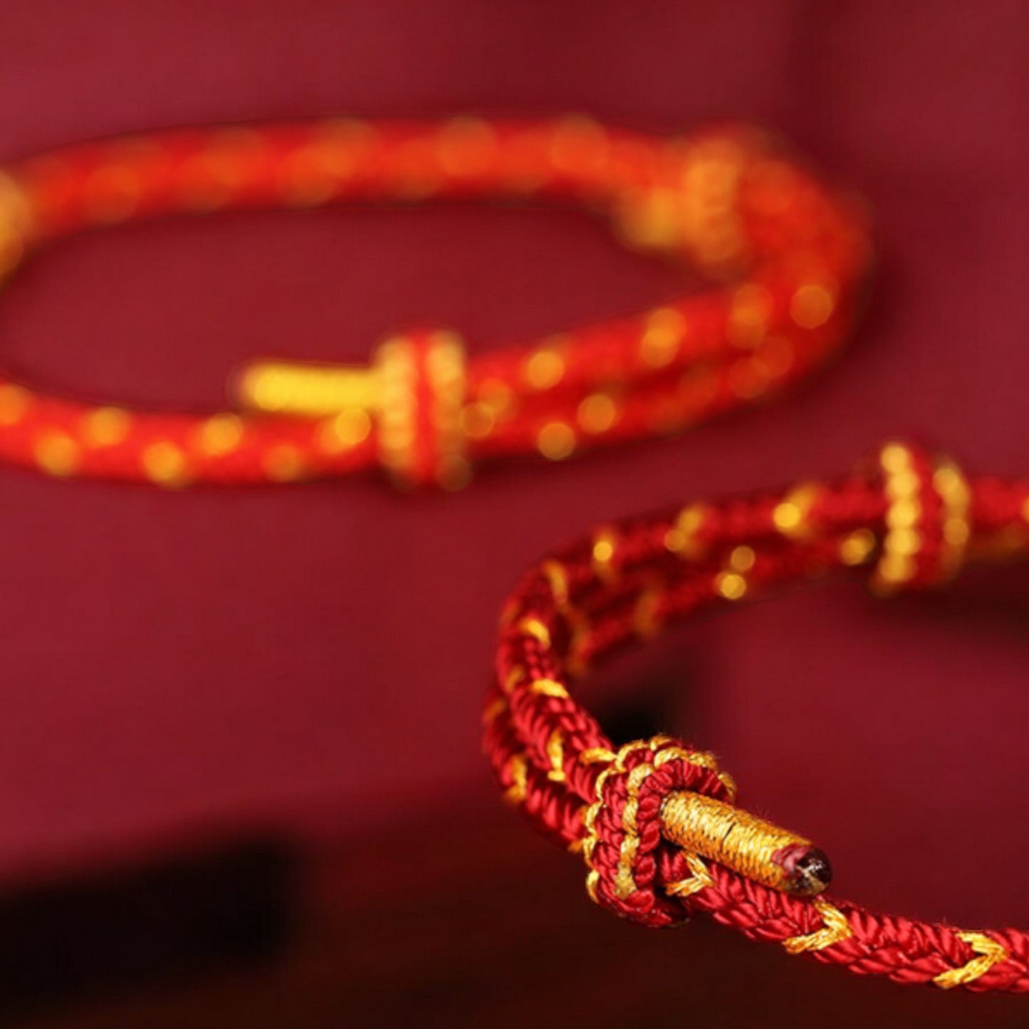 24k Solid 999 Gold Beads with Red String Hand Made Braided Rope Bracelet