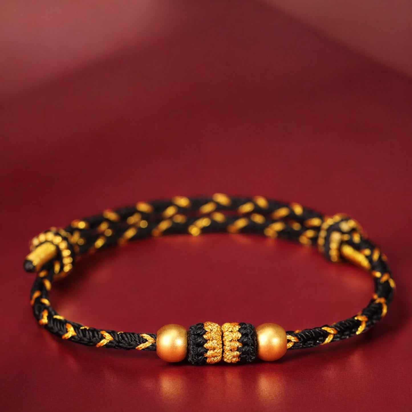 24k Solid 999 Gold Beads with Red String Hand Made Braided Rope Bracelet