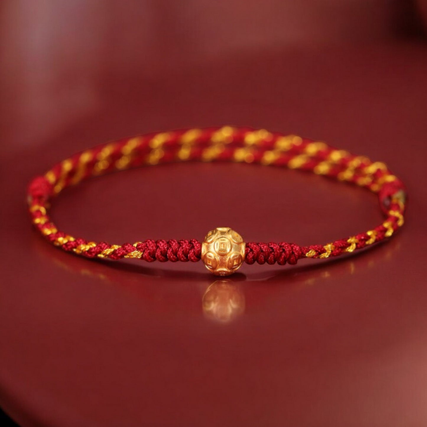 24k Pure 999 Gold Lucky Charm Pixiu Horse Coin Clover Gourd Hand Made Braided Rope Bracelet