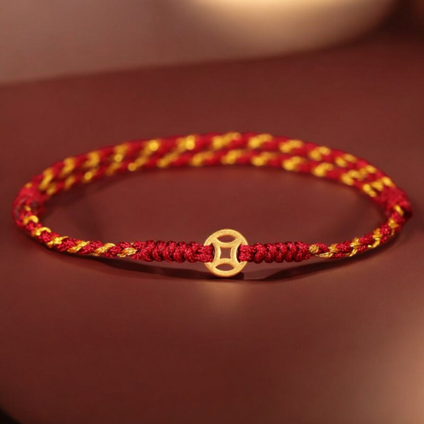 24k Pure 999 Gold Lucky Charm Pixiu Horse Coin Clover Gourd Hand Made Braided Rope Bracelet