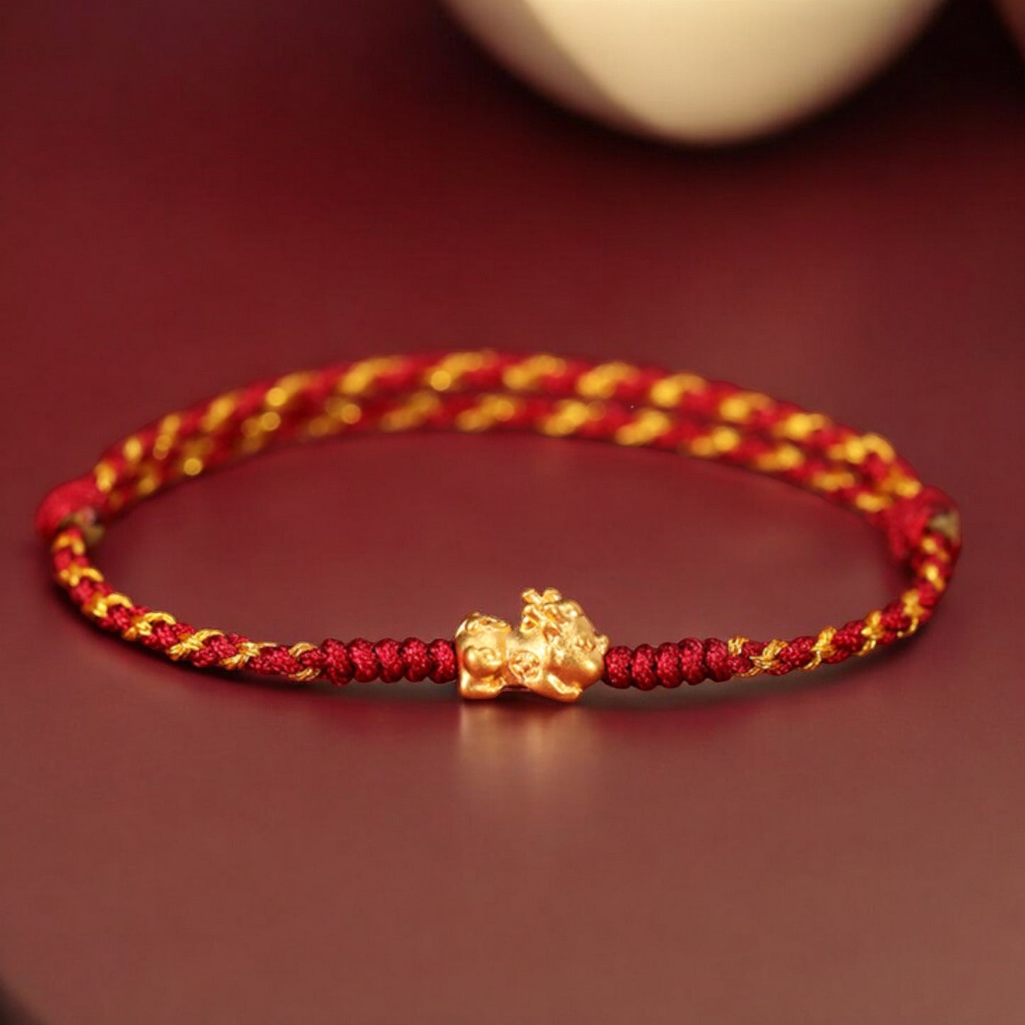 24k Pure 999 Gold Lucky Charm Pixiu Horse Coin Clover Gourd Hand Made Braided Rope Bracelet