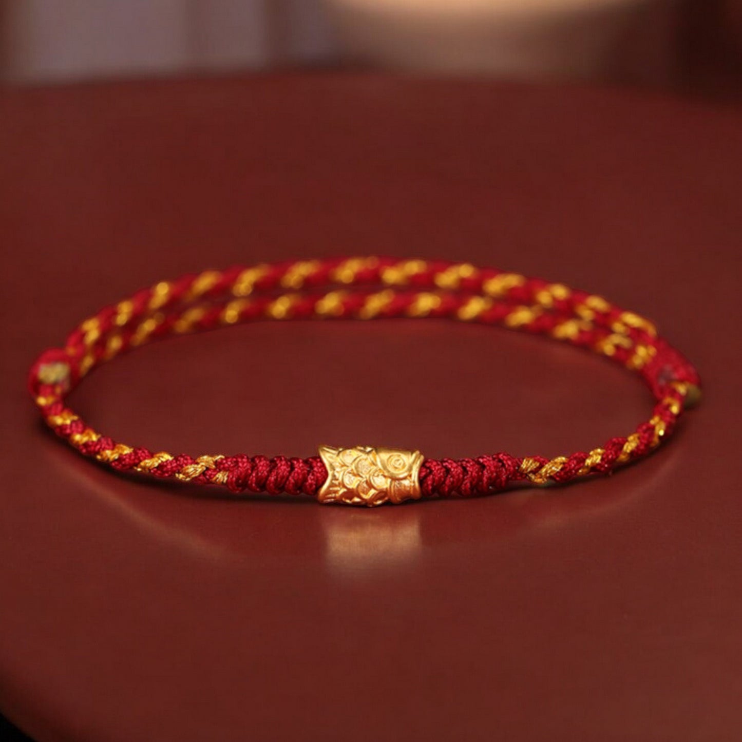 24k Pure 999 Gold Lucky Charm Pixiu Horse Coin Clover Gourd Hand Made Braided Rope Bracelet