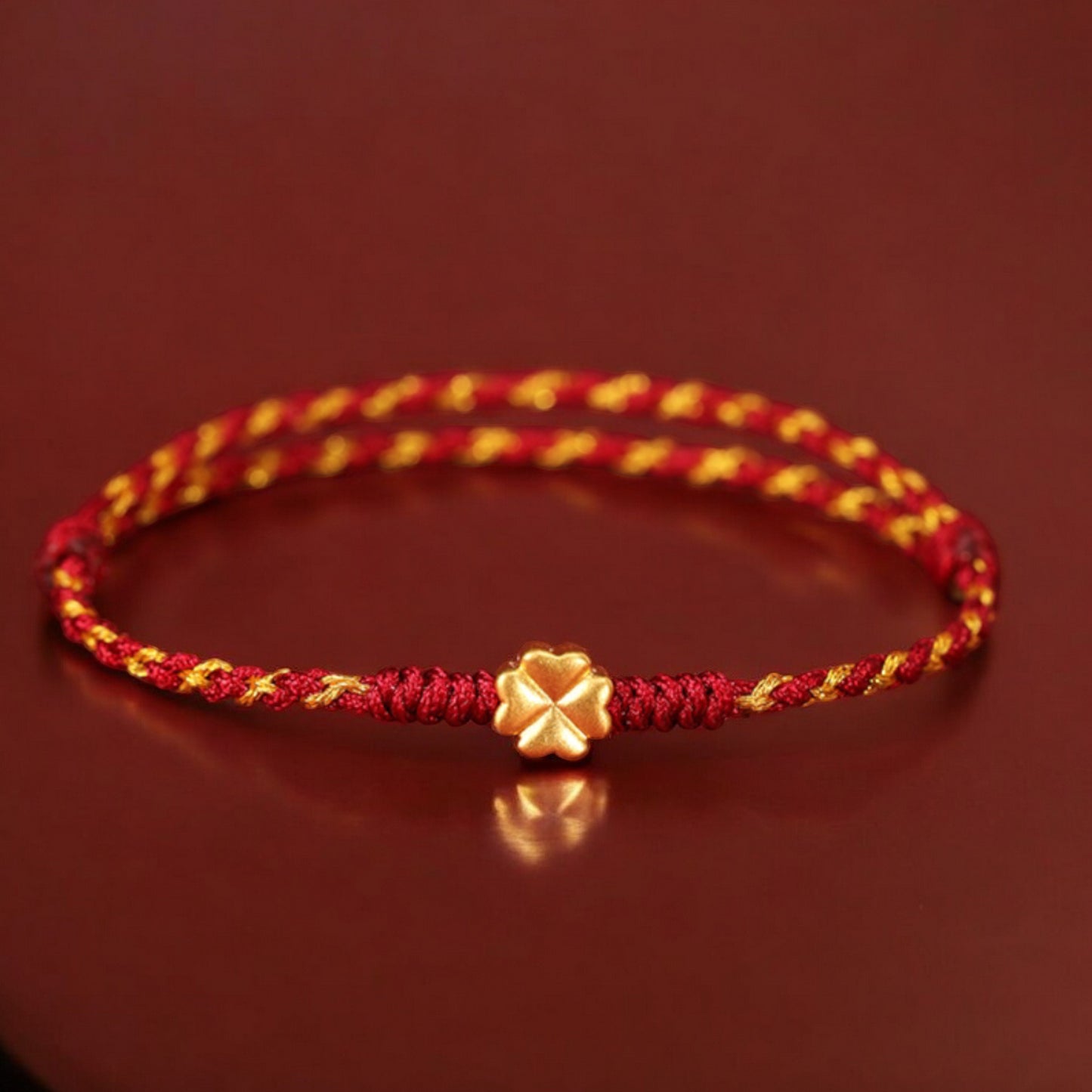 24k Pure 999 Gold Lucky Charm Pixiu Horse Coin Clover Gourd Hand Made Braided Rope Bracelet