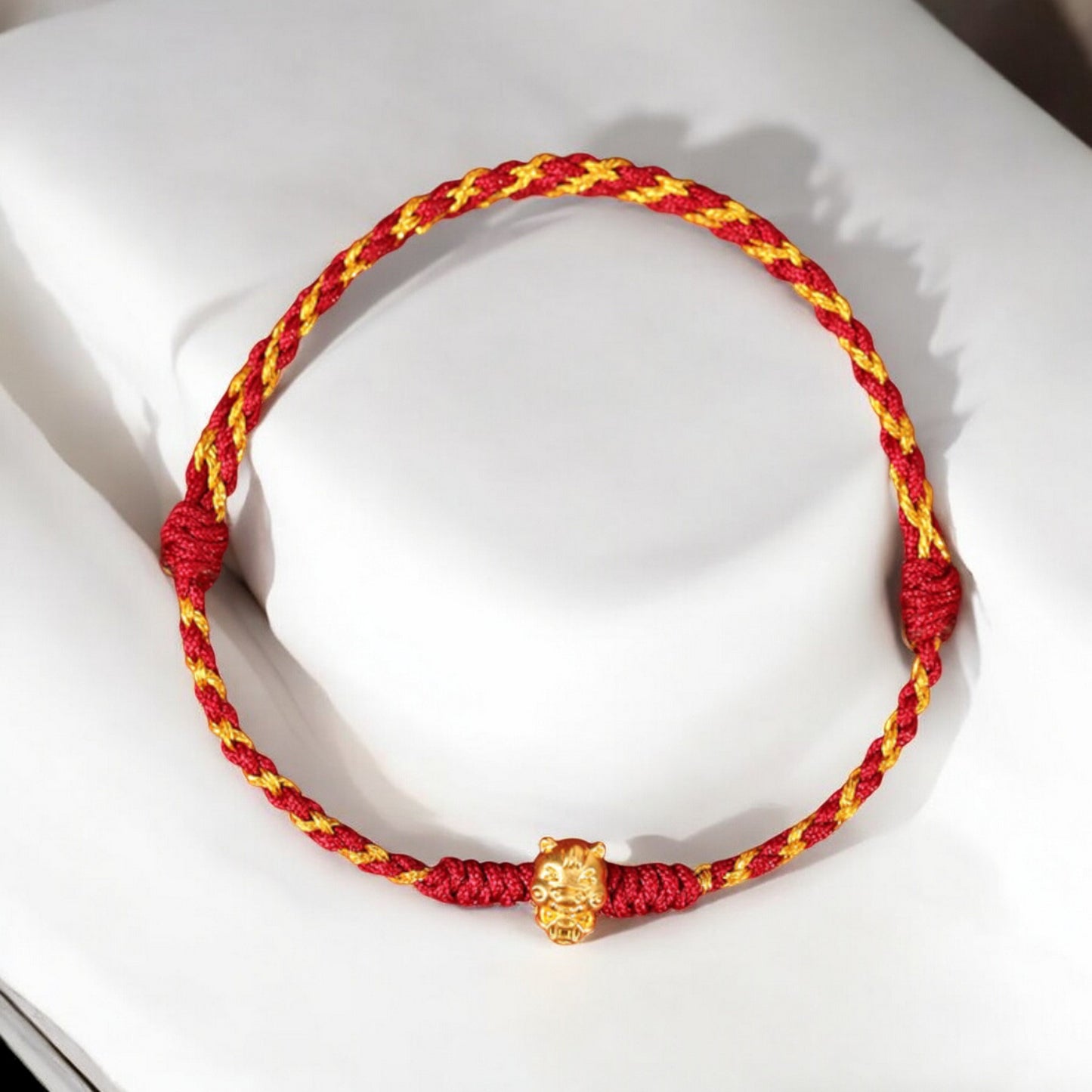 24k Pure 999 Gold Lucky Charm Pixiu Horse Coin Clover Gourd Hand Made Braided Rope Bracelet
