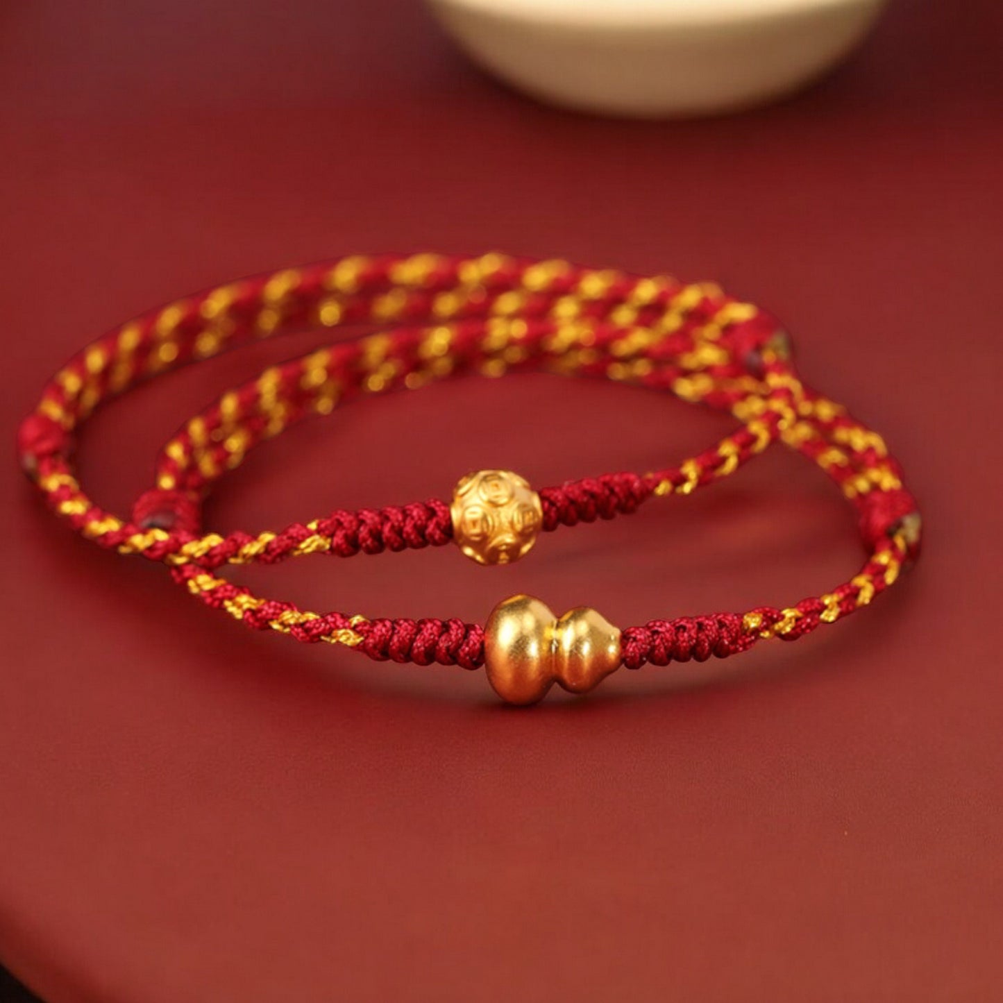 24k Pure 999 Gold Lucky Charm Pixiu Horse Coin Clover Gourd Hand Made Braided Rope Bracelet
