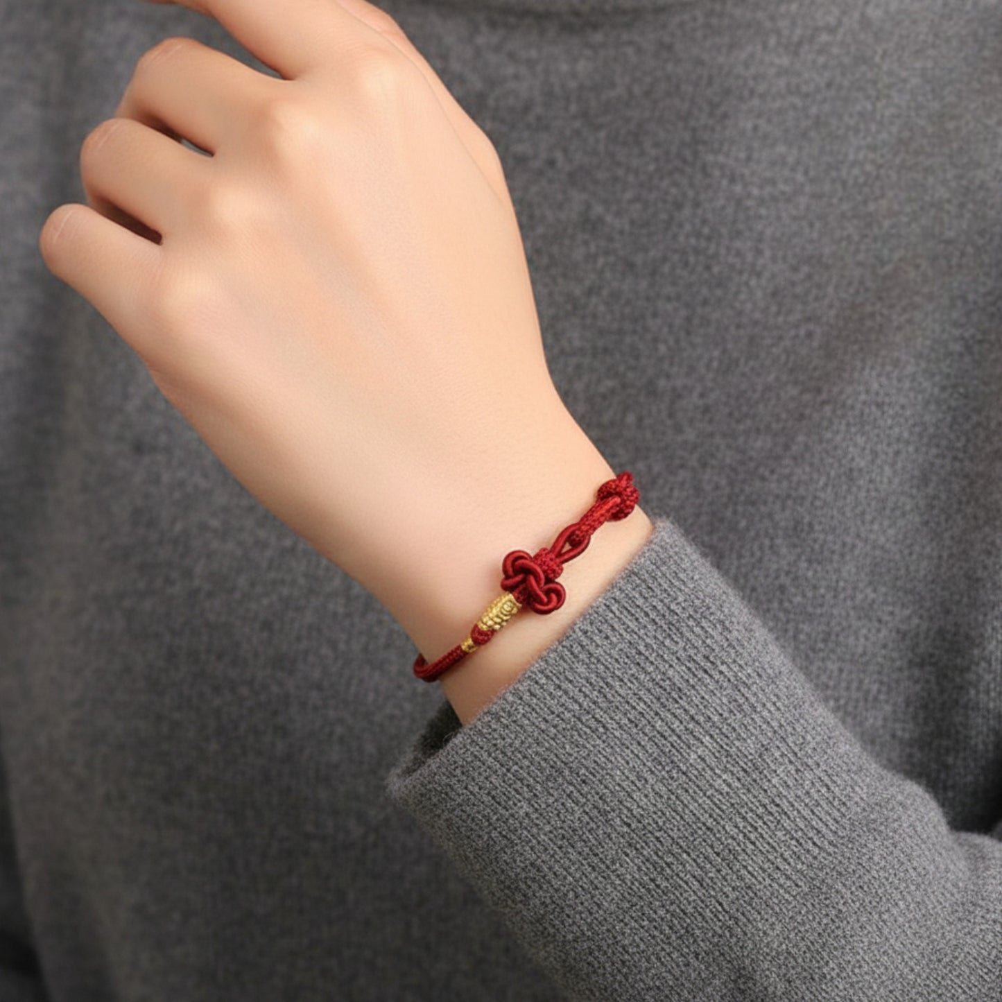 24k Solid 999 Gold Koi Carp Lucky Fish Red Rope Bracelet