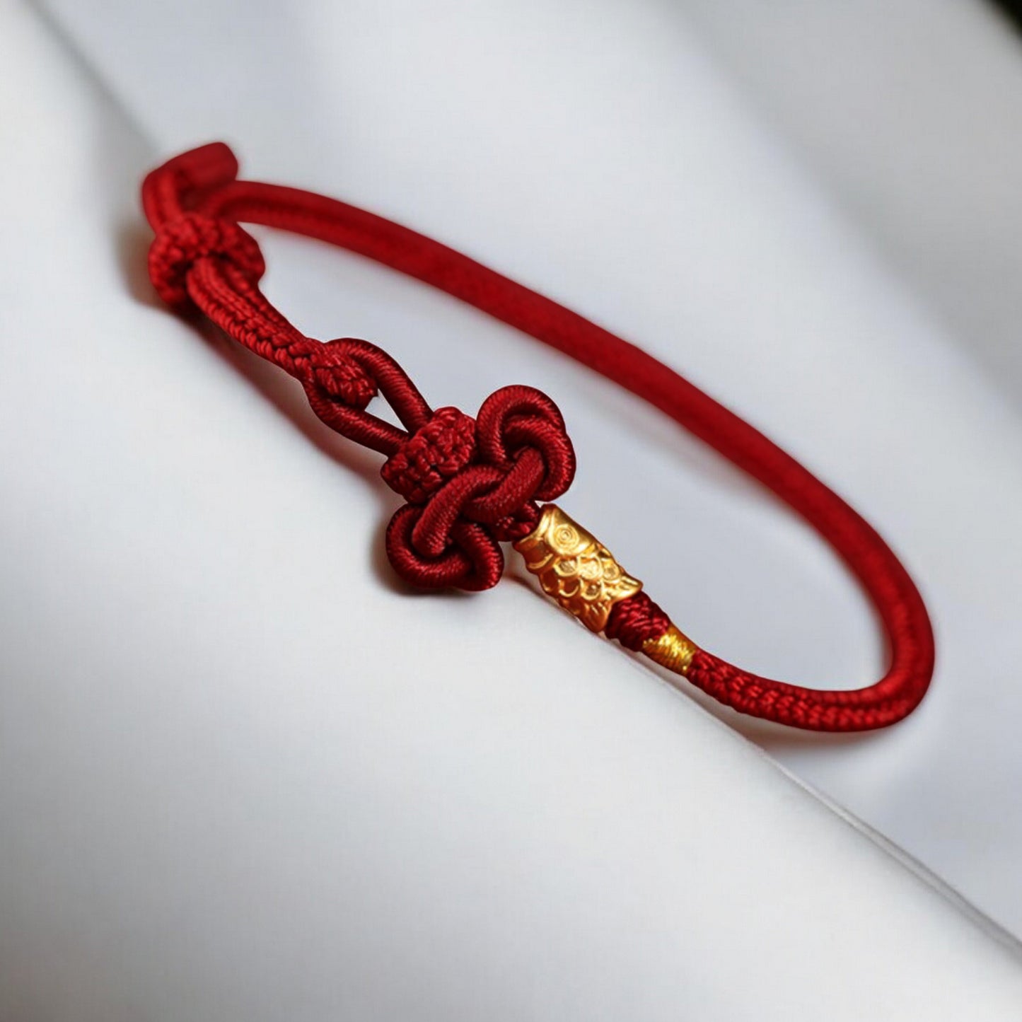 24k Solid 999 Gold Koi Carp Lucky Fish Red Rope Bracelet