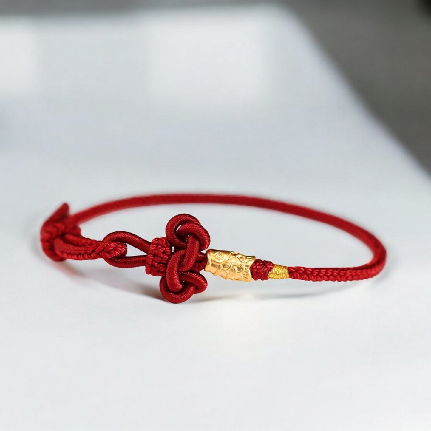 24k Solid 999 Gold Koi Carp Lucky Fish Red Rope Bracelet