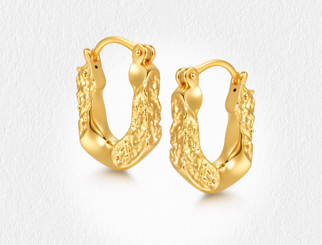 24K Real 5D Gold Minimal Hoop Earrings