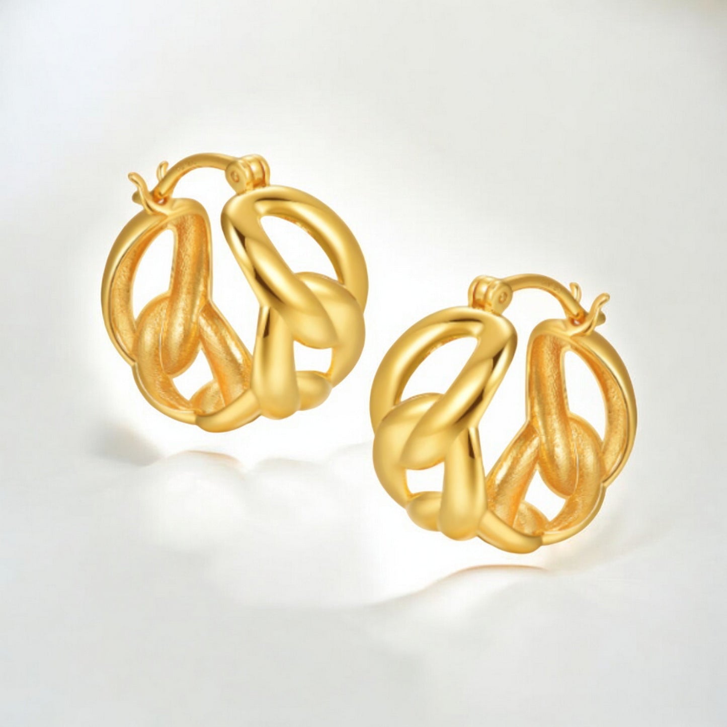 18K Real Gold Minimal Glossy Chain and Link Hoop Earrings