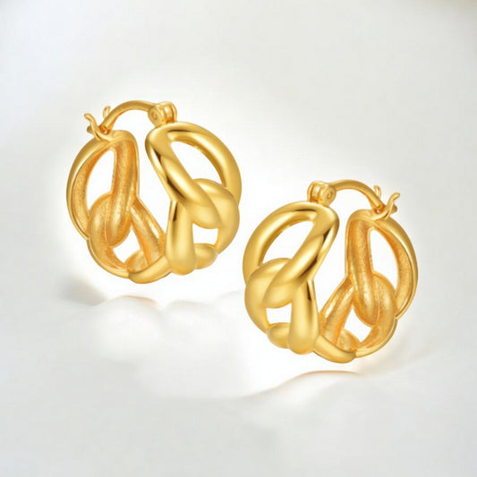 18K Real Gold Minimal Glossy Chain and Link Hoop Earrings