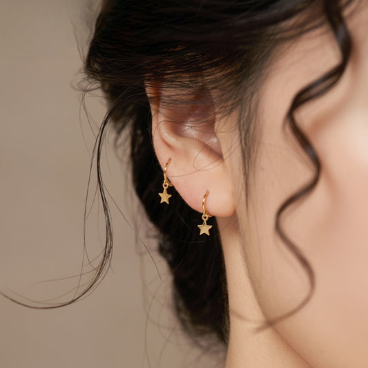 18K Real Gold Minimal Star Earrings