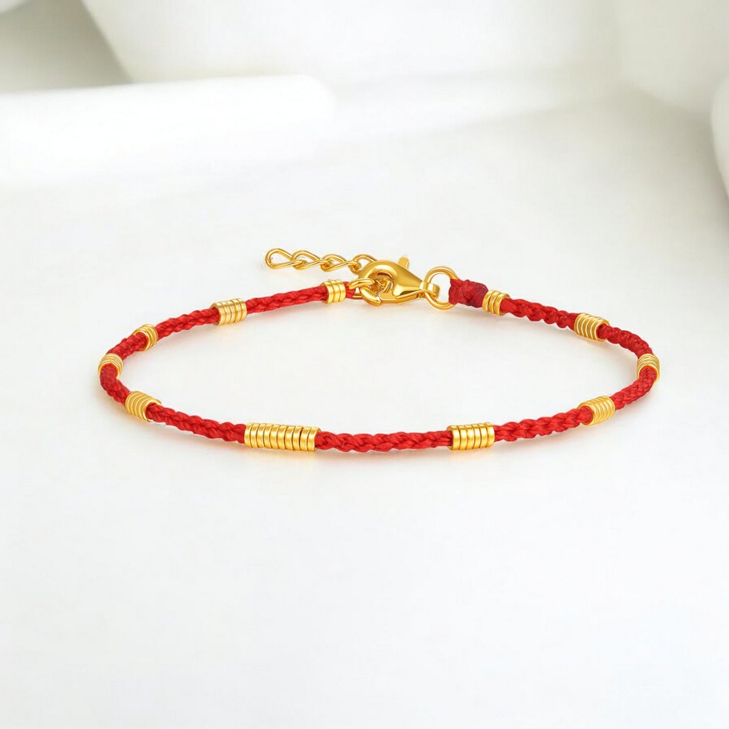 24K Real Gold Beads Charm Red Braided Rope Bracelet Bring Good Luck