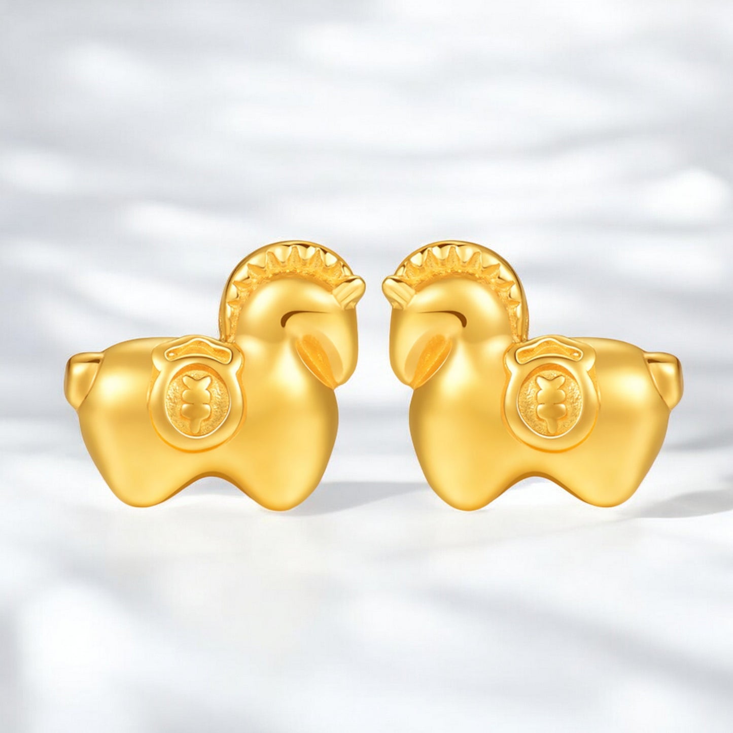24K Real 5G Gold Little Horse Chinese Zodiac Stud Earrings