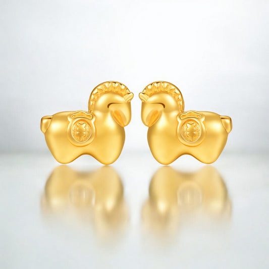 24K Real 5G Gold Little Horse Chinese Zodiac Stud Earrings