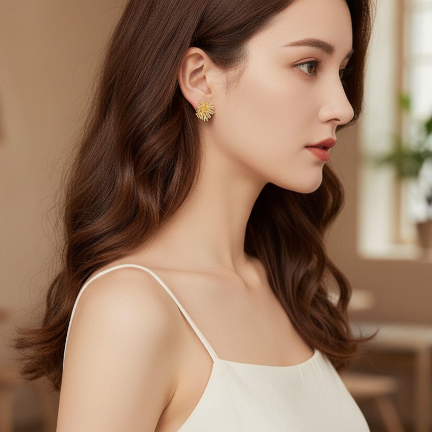 24K Real Gold Fire Work Moissanite Flower Stud Earrings